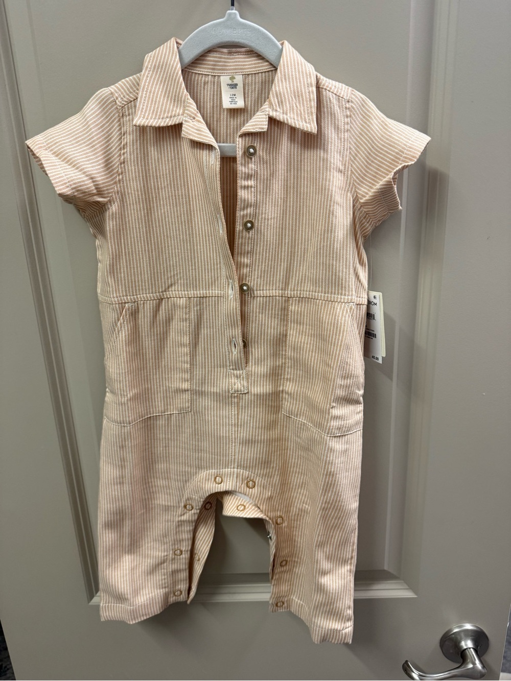 Tucker + Tate Beige and White Striped Short-Sleeve Romper